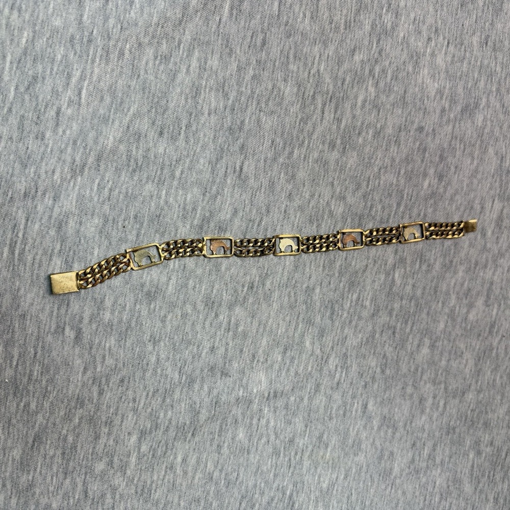 Vintage 10K Gold Tricolor Dolphin Link Panel Bracelet 7" Double Curb 10.8g